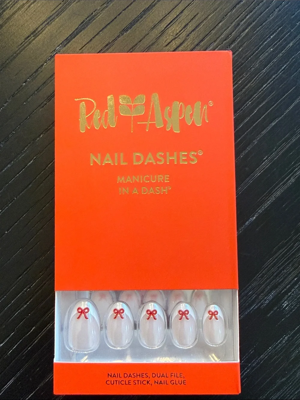 Red Aspen Red Bow Nail Dashes Press-On Nails